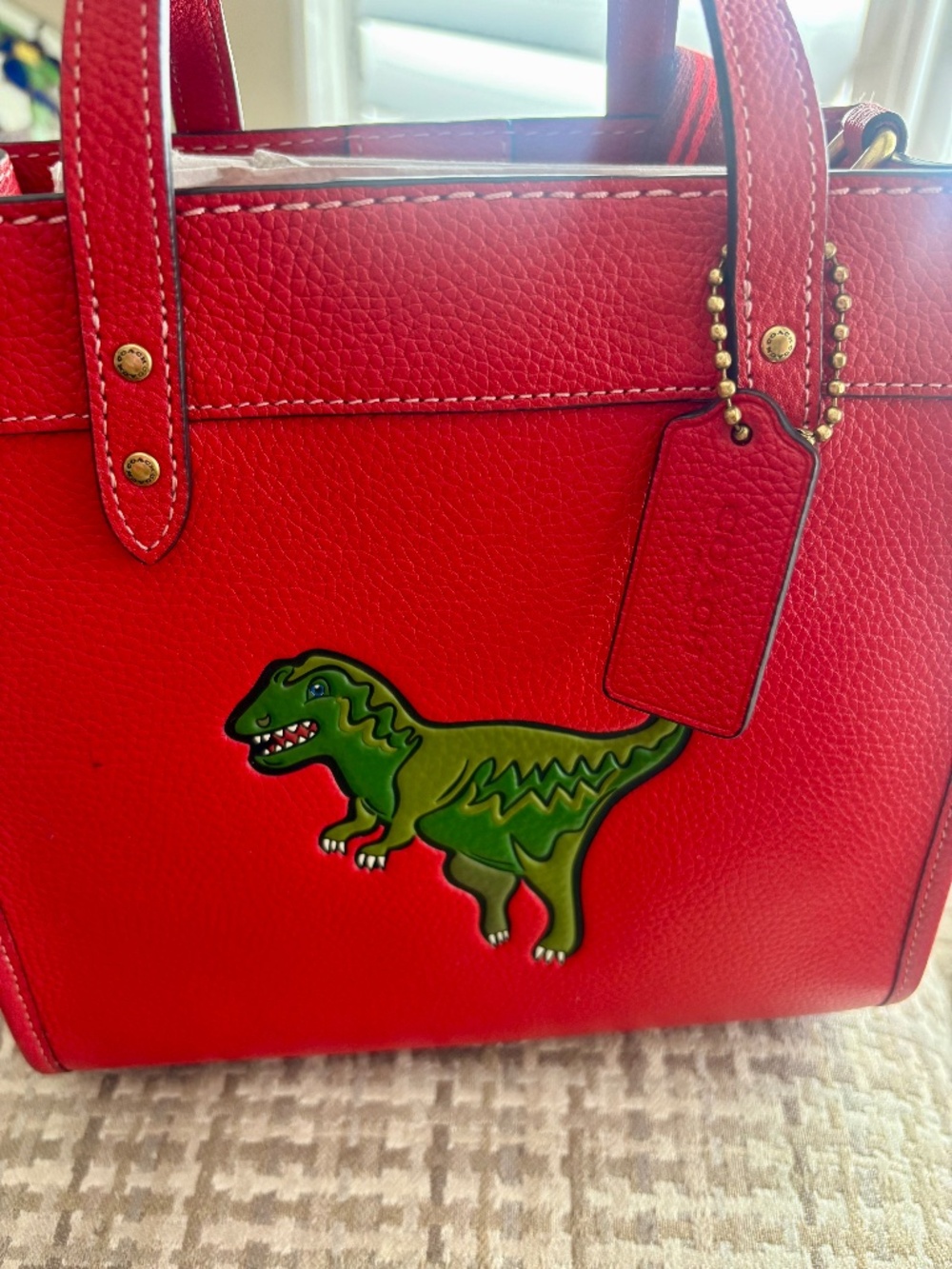 COACH Rexy Sport Red Luxury Designer Leather Field Tote 22 CF084 EUC RARE